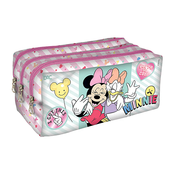 Estojo Triplo Em Tecido Minnie Escolar Menina Dac