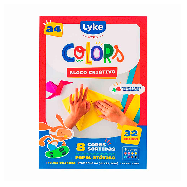 Bloco Papel Criativo A4 110g 8 Cores 32 Folhas Lyke Escolar