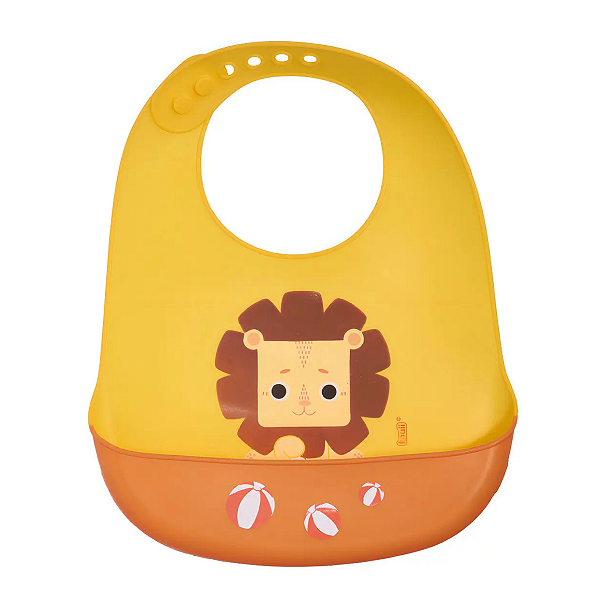 Babador Infantil de Silicone com Pega Migalhas Leão