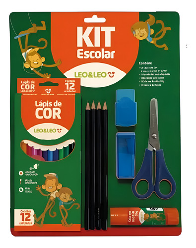 Kit Material Escolar Infantil 24 Itens Lápis De Cor Leo&leo