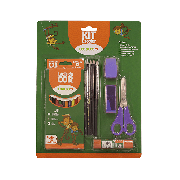Kit Material Escolar Infantil 24 Itens Lápis De Cor Leo&leo