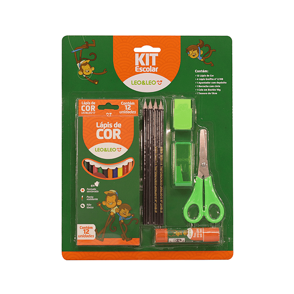 Kit Material Escolar Infantil 24 Itens Lápis De Cor Leo&leo