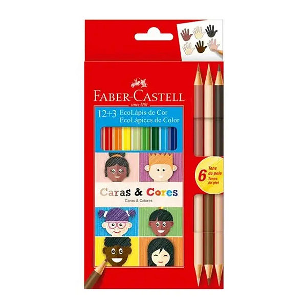 Lápis De Cor Faber Castell Caras E Cores Com 12 Cores + 3