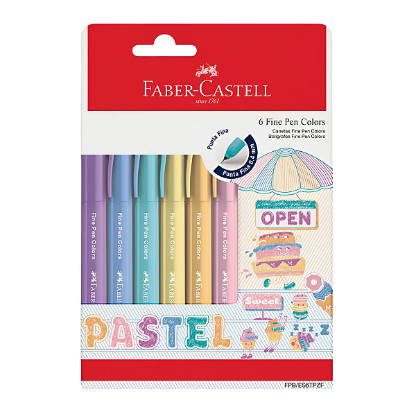 Caneta Ponta Fina, Fine Pen Colors - 6 Cores Pastel