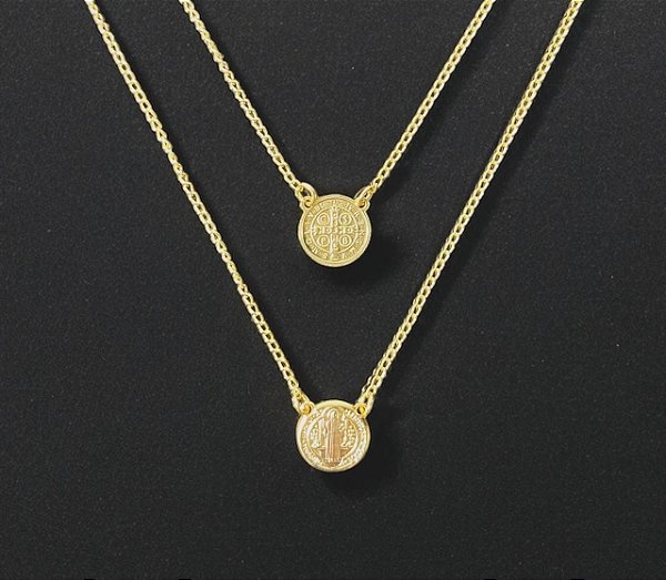 ESCAPULÁRIO SÃO BENTO BANHADO A OURO 18K