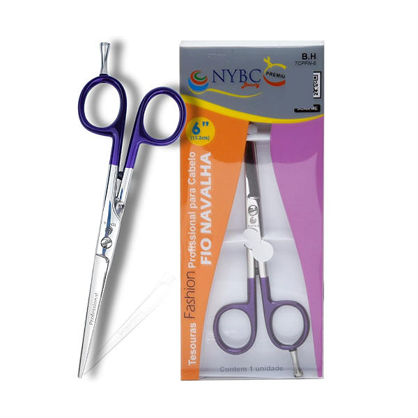 Tesoura Profissional Para Cabelo Cabo Roxo Fio Navalha 6"