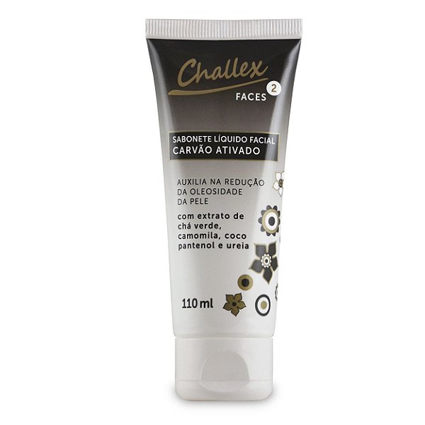 Sabonete Líquido Facial Carvão Ativado com Chá Verde, Camomila, Coco, Pantenol e Ureia Challex 110ml