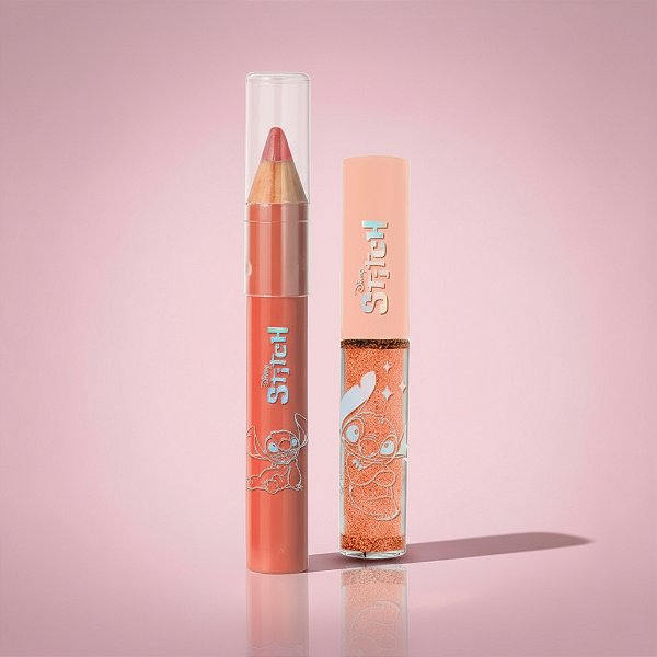 Kit Labial Stitch Gloss Chocolate 4,6ml + Lápis Batom Nude 1,2g - Stitch Disney