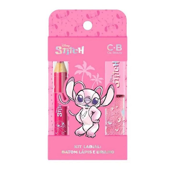 Kit Labial Angel Gloss Glitter 4,6ml + Lápis Batom Rosa 1,2g - Stitch Disney