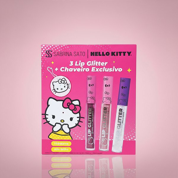 Kit 3 Lip Glitters + Chaveiro Espelhado Exclusivo Hello Kitty & Sabrina Sato