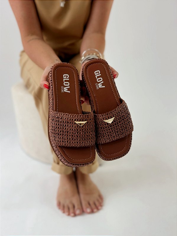 Tamanco Feminino Flatform em Palha Daniela - Whisky
