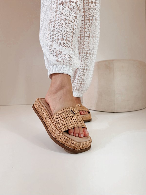 Tamanco Feminino Flatform em Palha Daniela - Natural