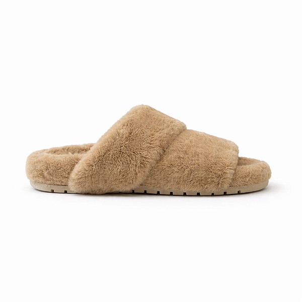 Chinelo de Pelo, Feminino Fluffy - Café com Leite