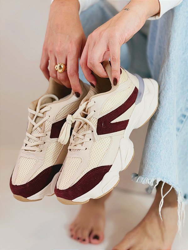 Tênis Feminino Casual Cora - Marsala / Bege