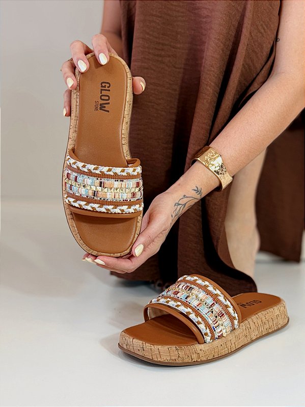 Papete Feminina Flatform Tramada Angélica - Cappuccino