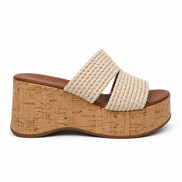 Sandália Feminina Anabela com Corda Madalena - Marrom / Off White