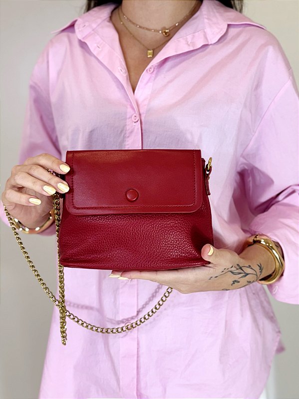 Bolsa Feminina Elisa – Cereja com Corrente Dourada