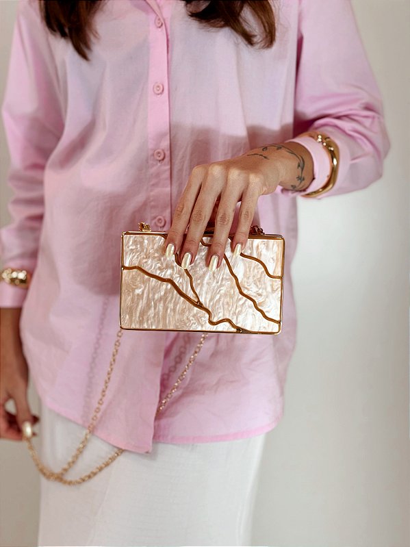 Bolsa, Clutch Feminina Chiara – Rosé com Dourado