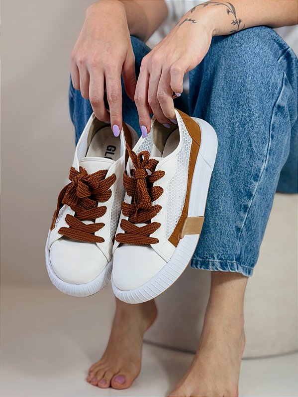 Tênis Feminino Aspen – Branco e Caramelo