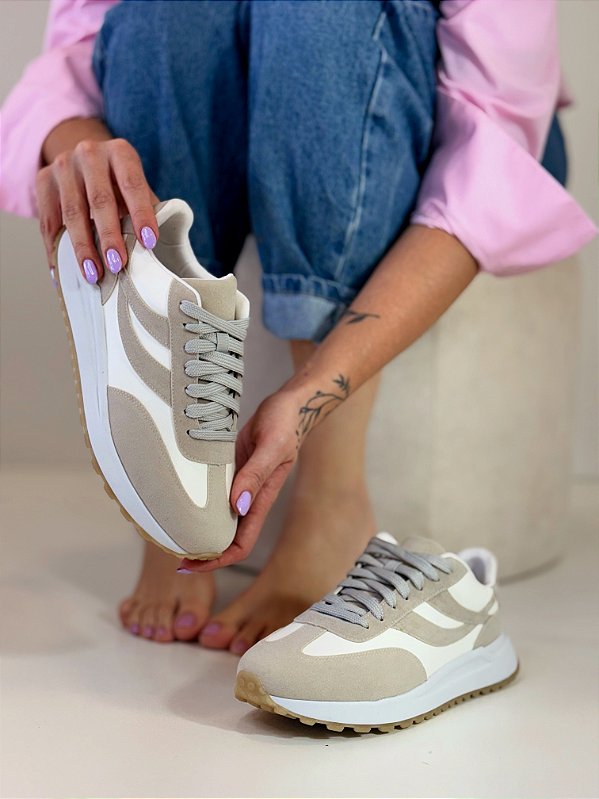 Tênis Feminino Brooklyn – Cinza e Branco