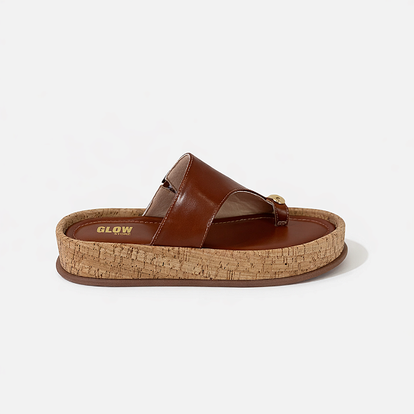 Sandália Flatform Daia – Caramelo com Peça Dourada