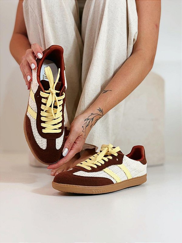 Tênis Feminino Inspira Samba – Marrom e Amarelo