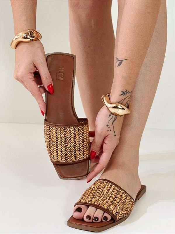 Rasteira Feminina Dóris – Palha com Trama em Marrom