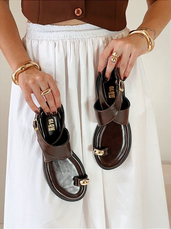 Sandália, Rasteira Feminina Ana – Café