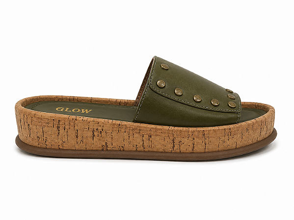 Tamanco Feminino Serena – Verde Cacto com Sola Cortiça