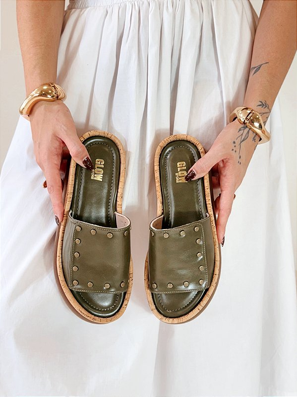 Tamanco Feminino Serena – Verde Cacto com Sola Cortiça