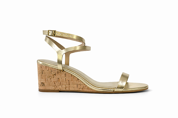 Sandália Anabela Gisele – Ouro Light com Salto Cortiça