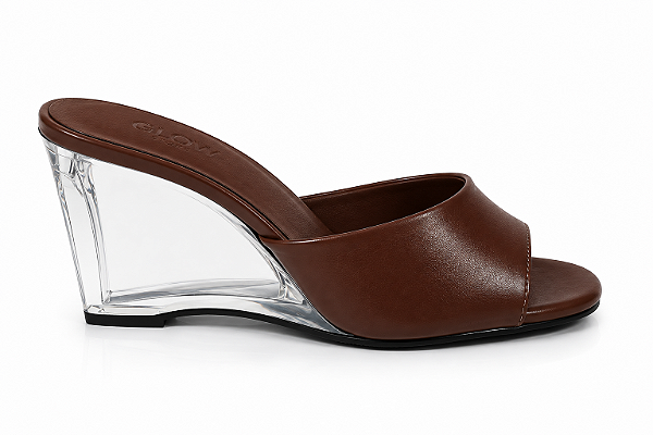 Tamanco Feminino Mari – Café com Salto Transparente