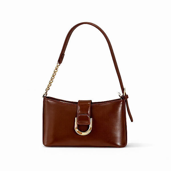 Bolsa Feminina Milano – Café com Fivela Dourada