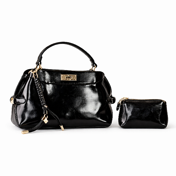 Bolsa Feminina Valencia – Preto com Fecho Dourado