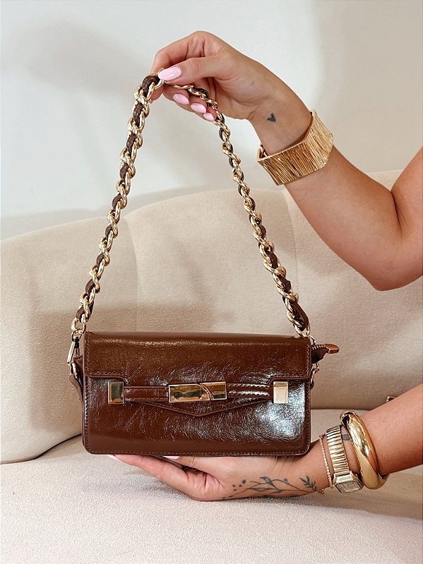Bolsa Feminina Luna – Café com Corrente Dourada