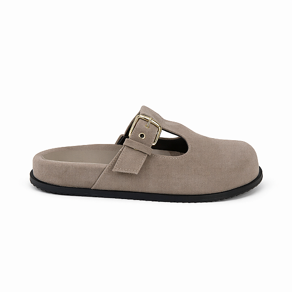 Clog Feminino Diana – Taupe com Fivela Lateral | Glow Store