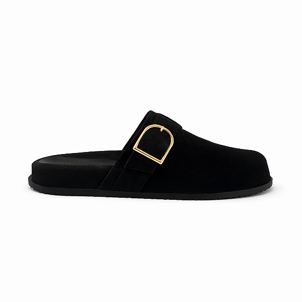 Clog Feminino Teresa – Preto com Fivela Dourada | Glow Store