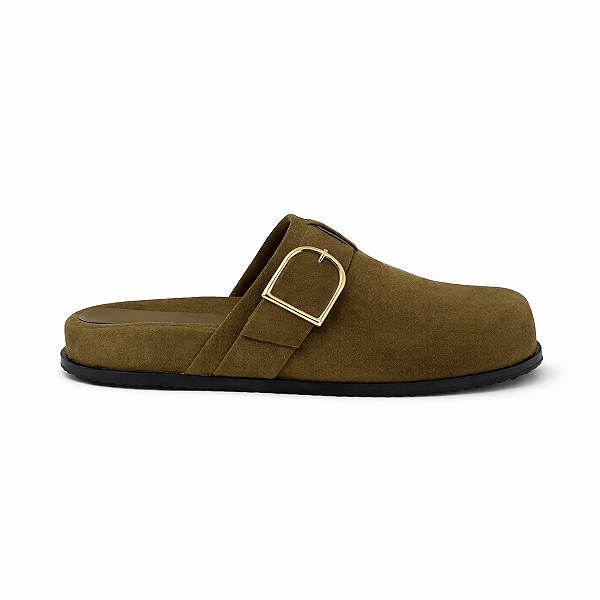 Clog Feminino Teresa – Verde Militar com Fivela Dourada | Glow Store