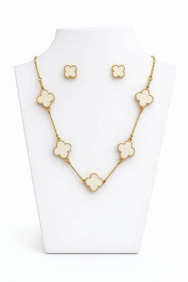 Kit Colar e Brinco Trevo Dourado