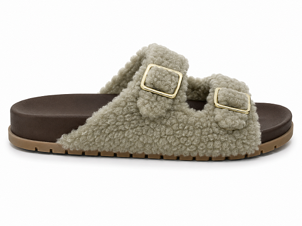 Chinelo Feminino Mel – Natural Acinzentado com Fivelas