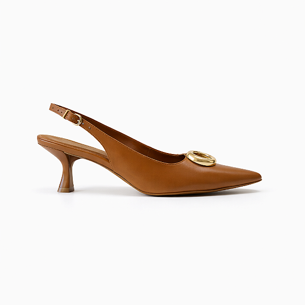 Slingback Feminino Letícia – Caramelo com Detalhe Dourado