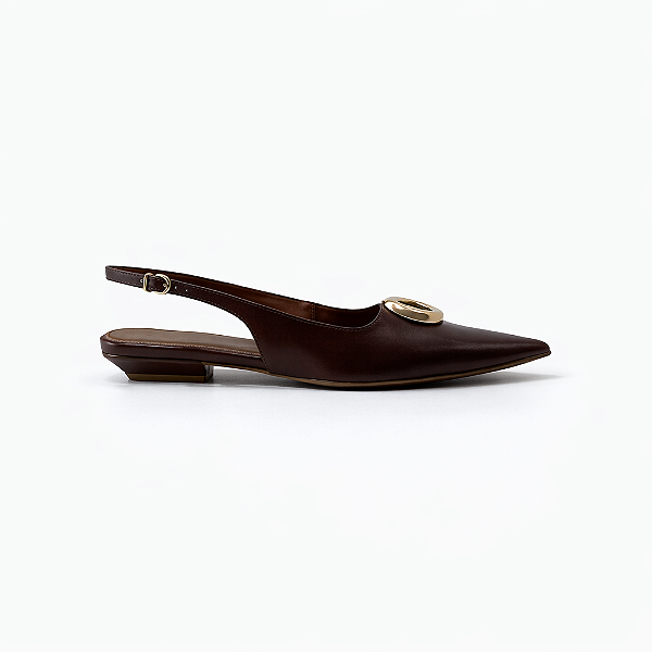 Slingback Feminino Marina – Café com Detalhe Dourado