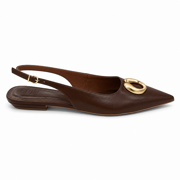 Slingback Feminino Marina – Café com Detalhe Dourado