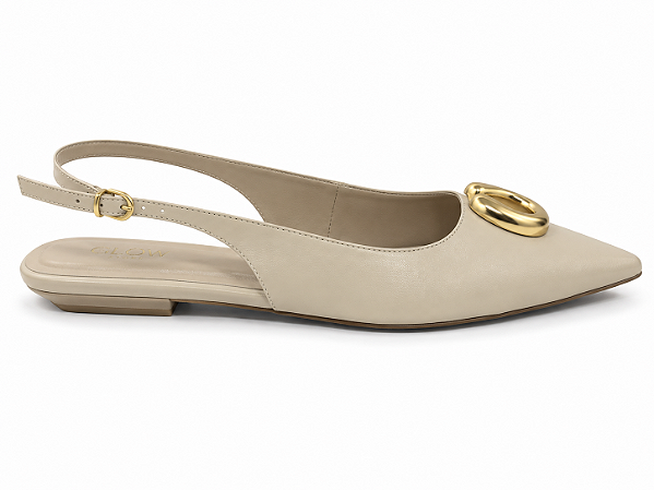 Slingback Feminino Marina – Off White com Detalhe Dourado