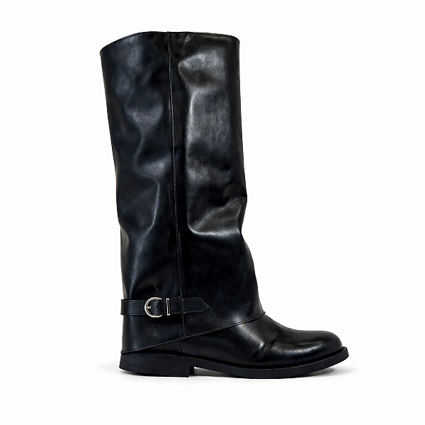 Bota Capa Feminina Lari – Preta Cano Alto com Fivela