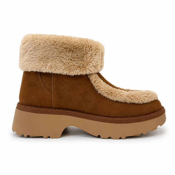 Bota Feminina Adeline – Marrom com Pelo e Plataforma | Glow Store