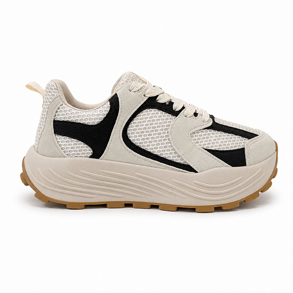 Tênis Feminino Tairine – Off White com Preto Sola Alta | Glow Store