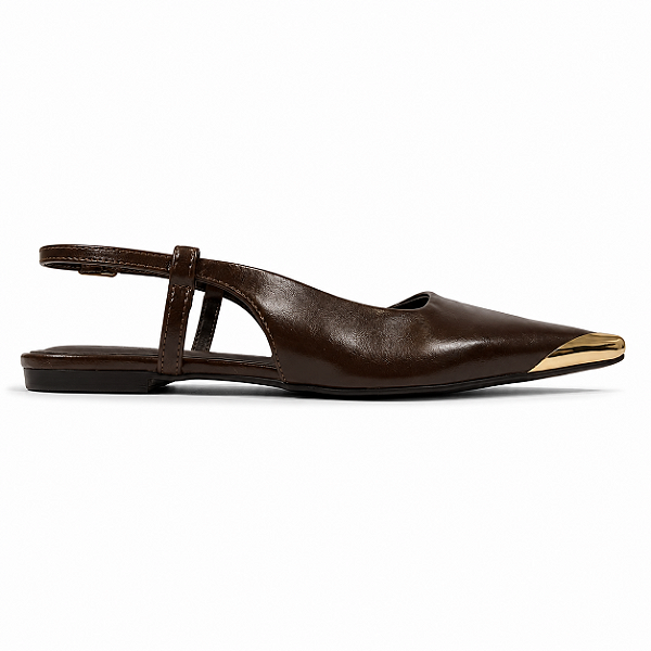 Sapatilha Feminina Firenze Café com Bico Dourado | Glow Store