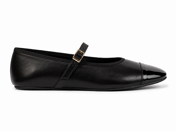 Sapatilha Feminina Bella - Preta com Fivela e Bico em Verniz | Glow Store