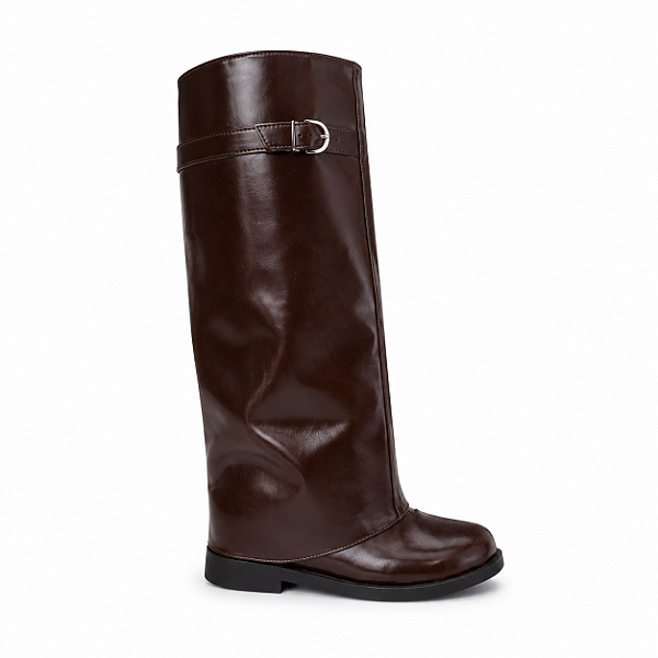 Bota Feminina Lari Café Cano Alto com Fivela | Glow Store